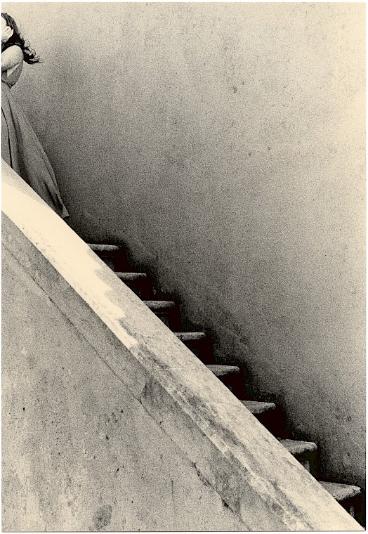 Untitled (stairs and dress), Silver gelatin photograph by Mikael Siirilä